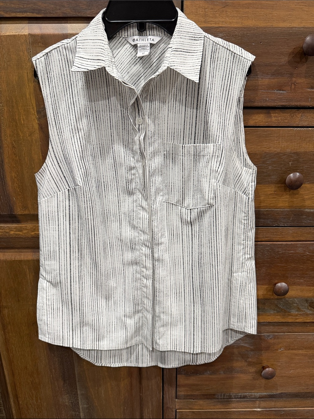 Athleta Sleeveless Striped Button-Front Blouse